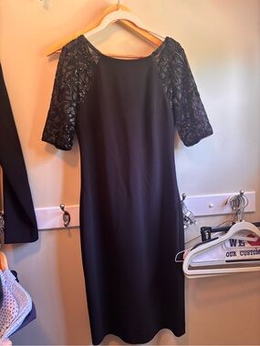 Calvin Klein Black Midi Dress with Lace Elbow Sleeves